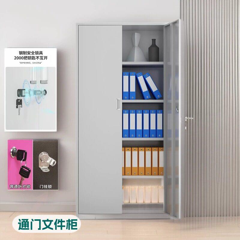 二门通铁加厚资料柜对开柜铁皮柜书柜多隔层带锁通门文件柜双门柜