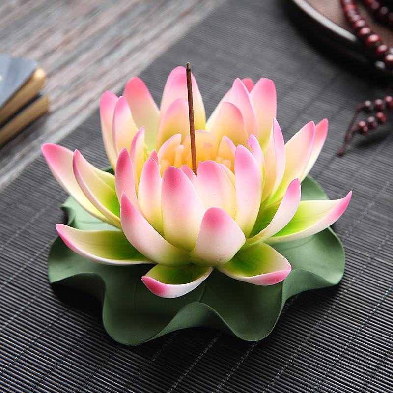 陶瓷莲花禅意白瓷线香炉香插檀香座家居手工莲花睡莲香道装饰摆件