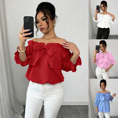 Women's Casual Chic Everyday Fashion Top with Bowknot Decora