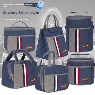 饭盒袋大小号圆形手提斜挎加厚保温便当包学生防水午餐袋子带饭包