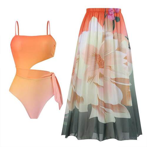 Womens Leaf Print Asymmetrical Slim-Fitting One-Piece
