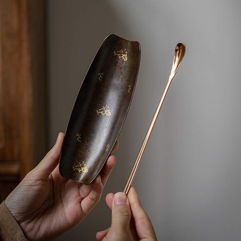 老铁大漆茶荷茶则套组复古侘寂风茶勺茶具手工日式取茶匙茶具配件