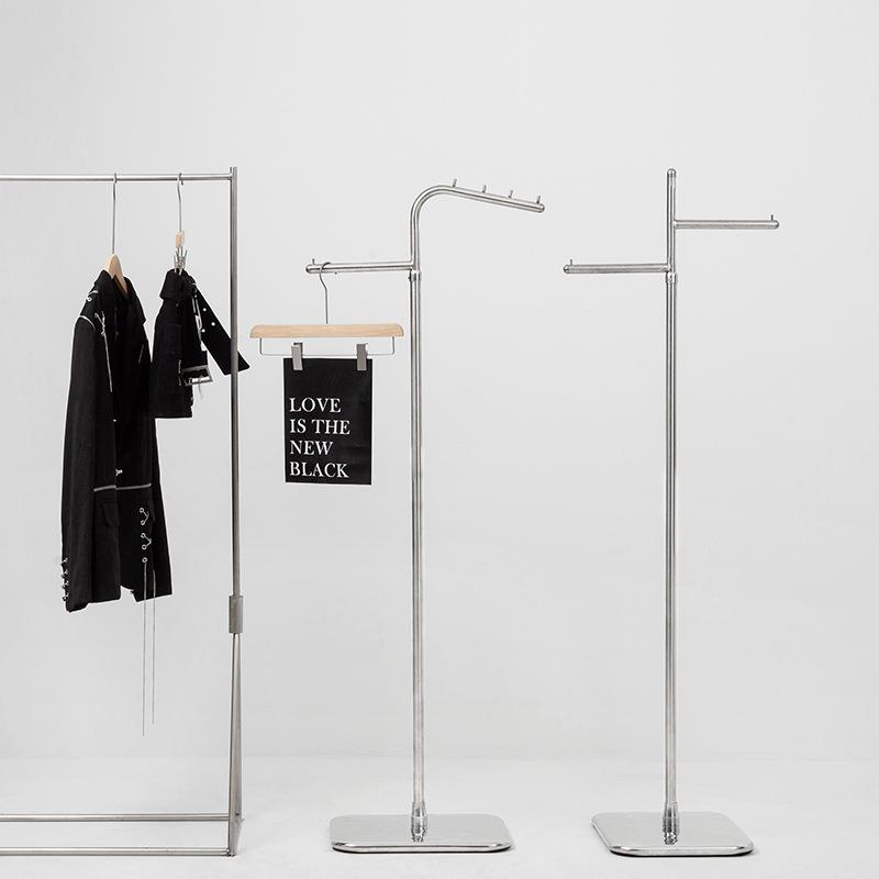 服装店中岛展示架不锈钢落地架正挂银色陈列架男女装店货架挂衣架