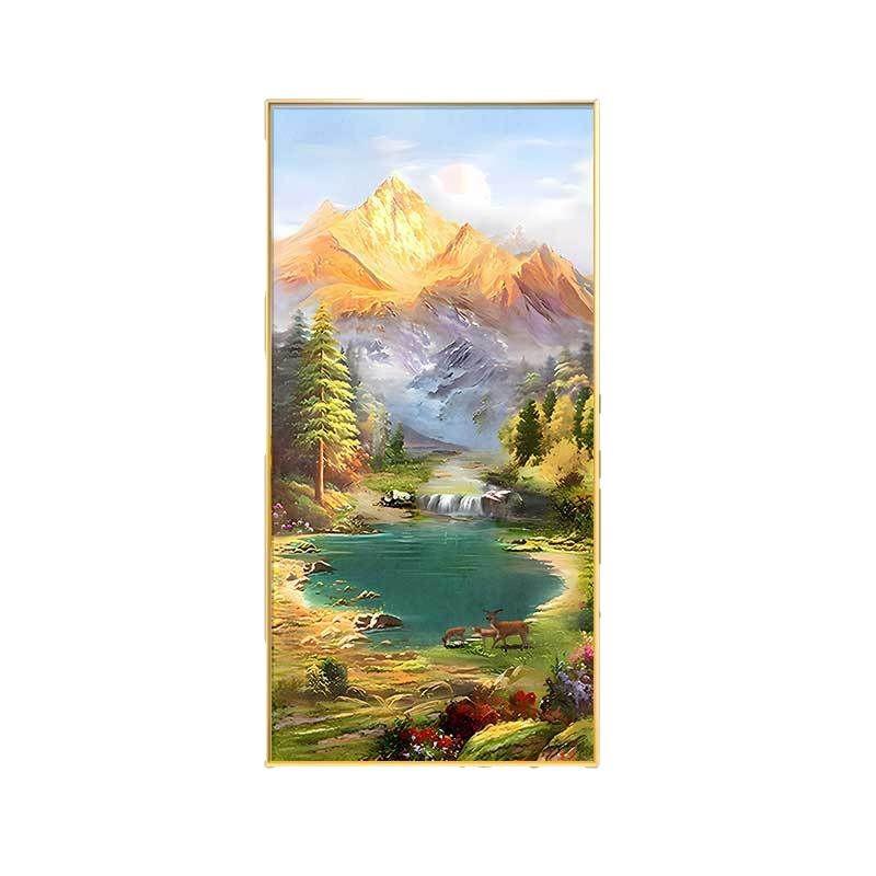 日照金山挂画玄关画油画聚宝山水画高级感风景走廊过道装饰正对门