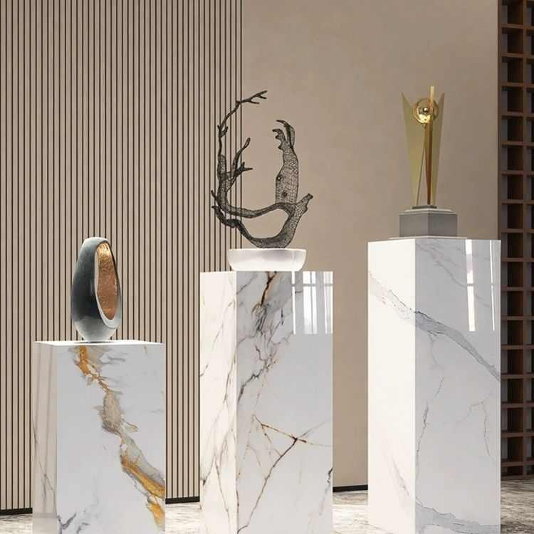 岩板摆台轻奢落地式酒店办公岩板花架展示台座客厅落地摆件大理石