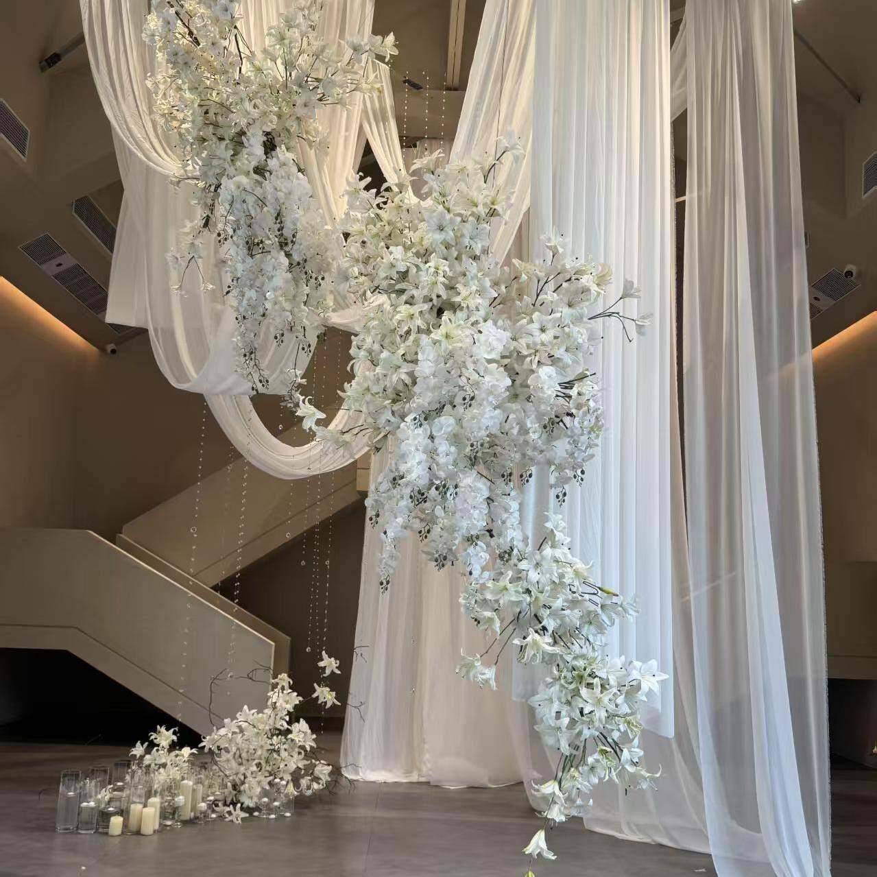 婚庆布幔白色半透雪纺纱婚庆纱幔室内户外婚礼背景帷幔婚礼装饰布