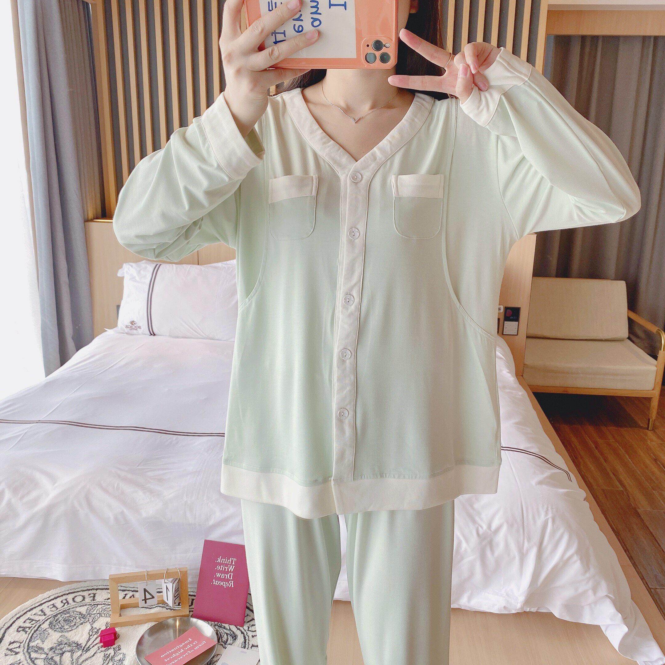 产妇夏季薄款透气吸汗月子服产后孕妇哺乳睡衣莫代尔棉带胸垫大码