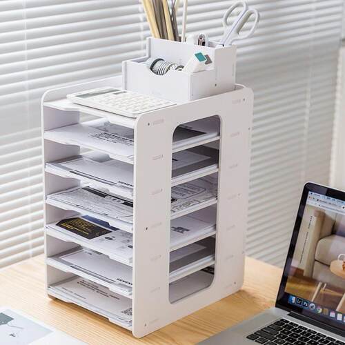 文件架多层资料办公用品收纳分类办公桌面收纳盒置物收纳盒分层