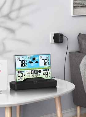 跨境品闹室内温度湿度显示器47945气象钟彩屏多功能天气报电子预新钟