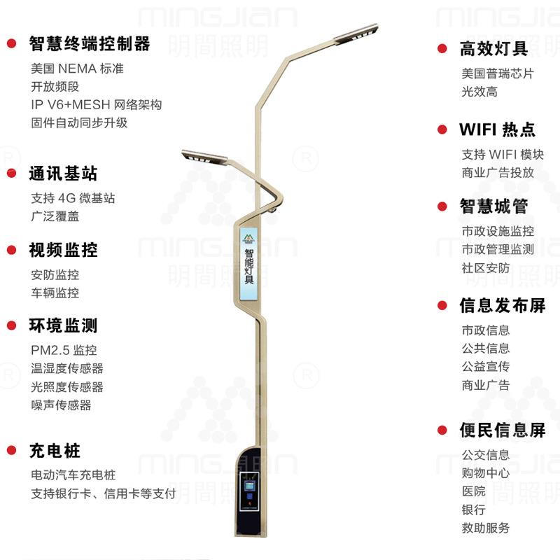 供应工程户外智慧灯杆 汽车充电桩监控广告牌一体化双臂智慧路灯
