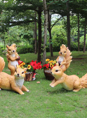 户外园林景仿观真松鼠花缸摆件别墅花园庭院幼儿园小动物花盆装饰