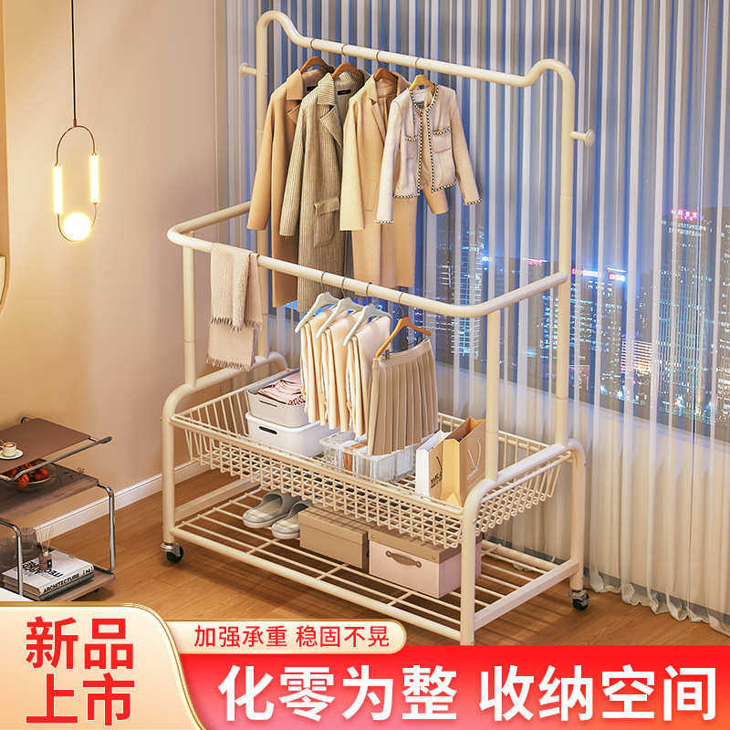 猫耳双杆挂衣架家用落地款衣服包包收纳架可移动带置物秋冬衣帽架