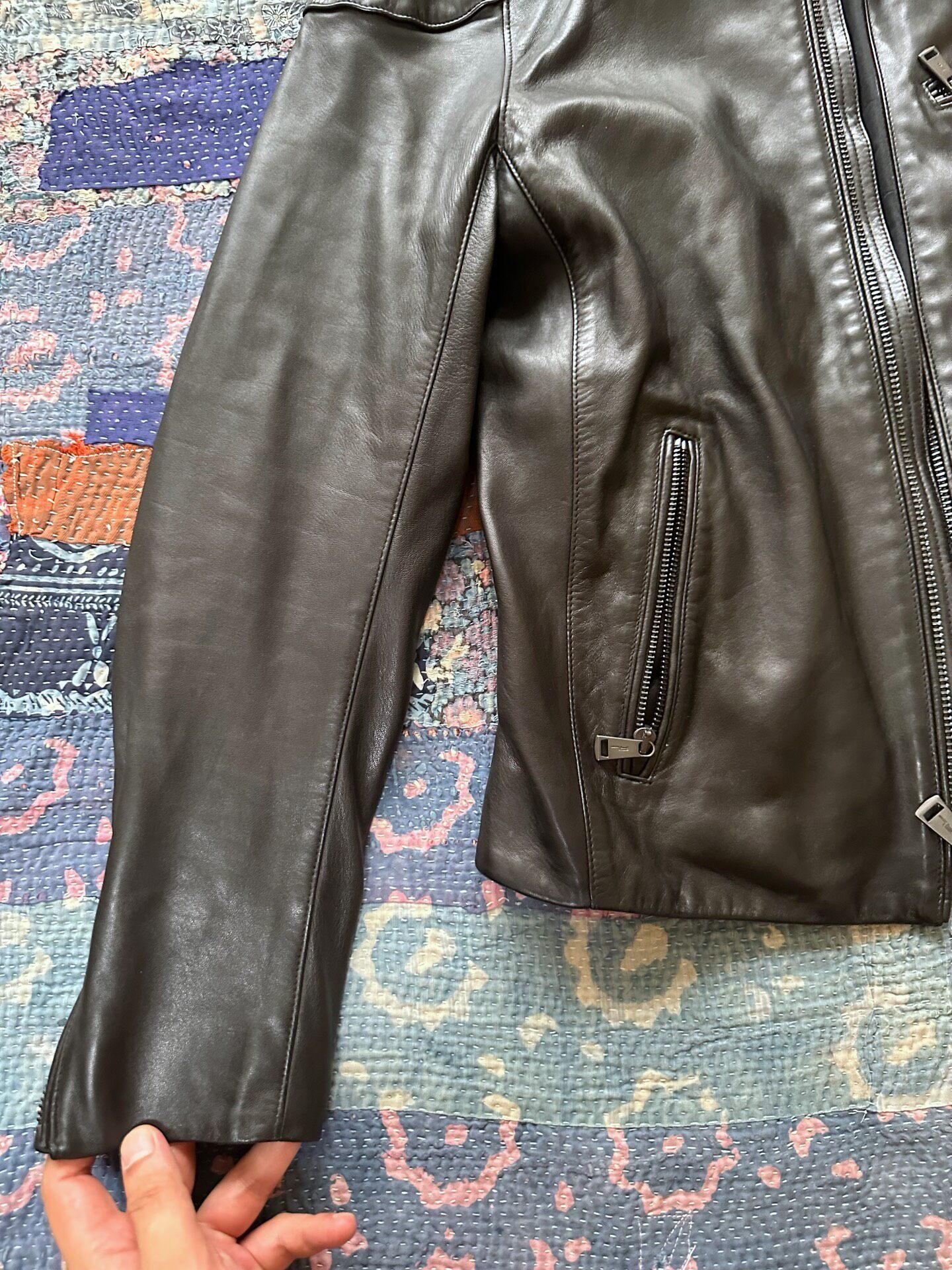 Ralph Lauren RRL Black Leather Motorcycle Jacket — detail
