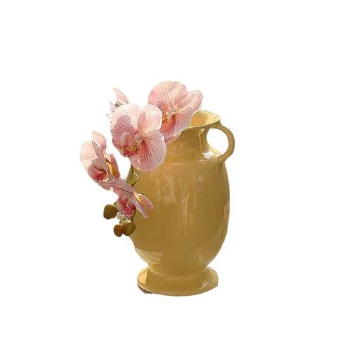 法式中古双耳陶瓷奶北奶油高脚器花瓶 插花风花壶复古 欧风批发