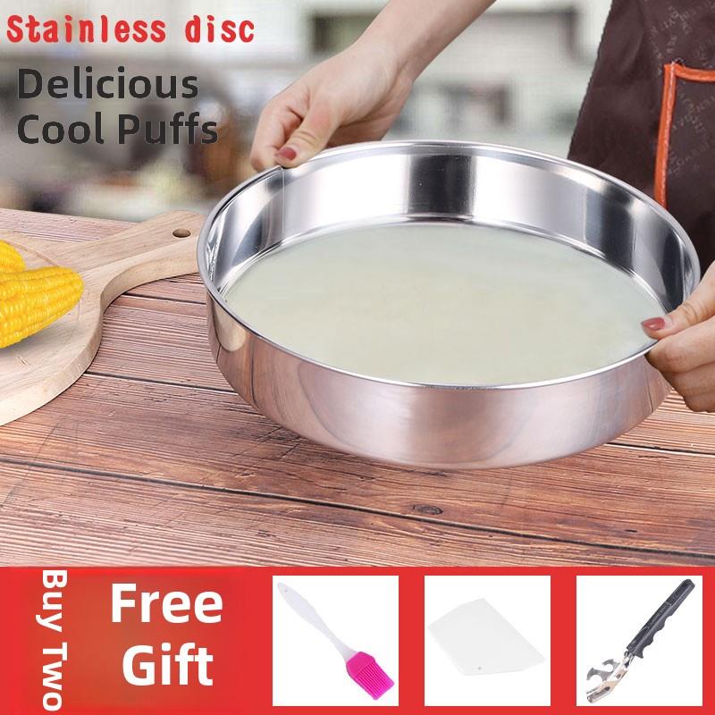 亮皮工工不锈钢圆板平底深板蒸板家用商用板大年糕模具蛋糕板