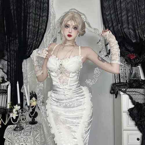 Pearl mermaid half skirt white gold banquet dress