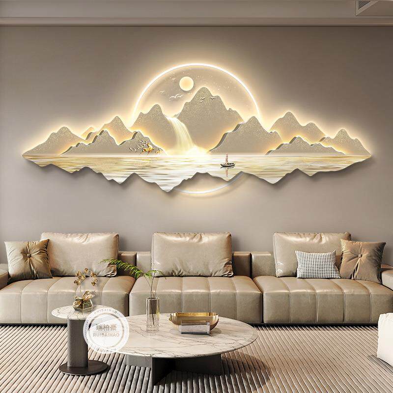 新款直销背靠金山轻奢客厅装饰画led灯沙发背景墙挂画高级感大气