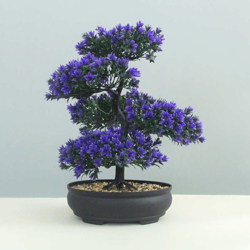 仿真花假花盆景绿植新中式室内植物迎客松塑料盆栽桌面装饰摆件花