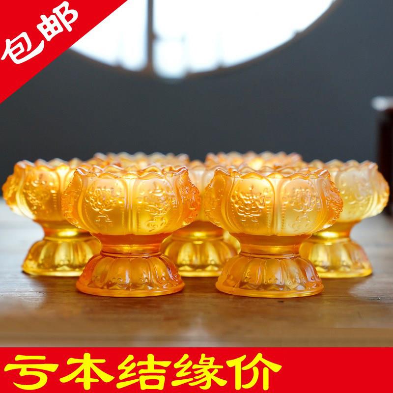 莲花烛台舒琉璃灯座多功能供杯净水杯佛前摆件家用蜡烛液体酥油