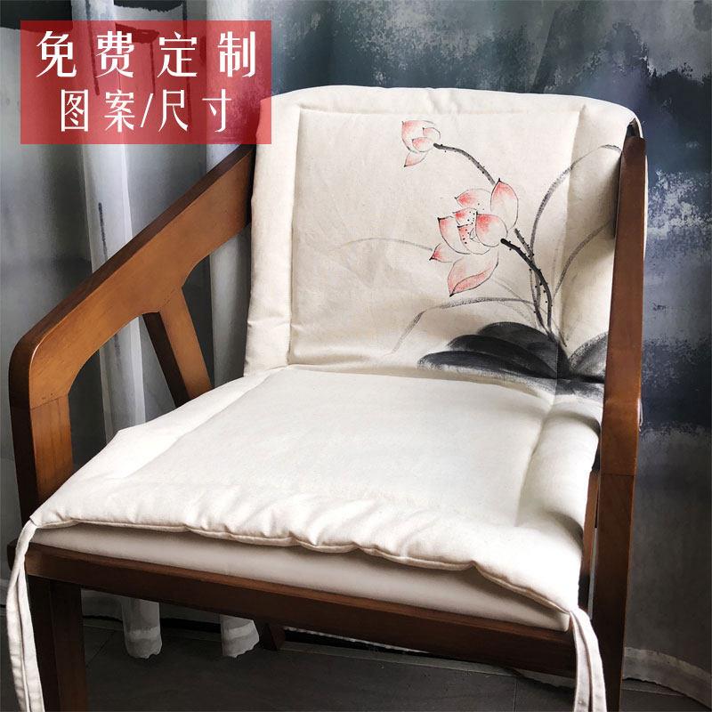 坐靠一体垫学生藤椅沙发垫藤椅垫棉麻中式手绘茶椅子坐垫屁垫定制