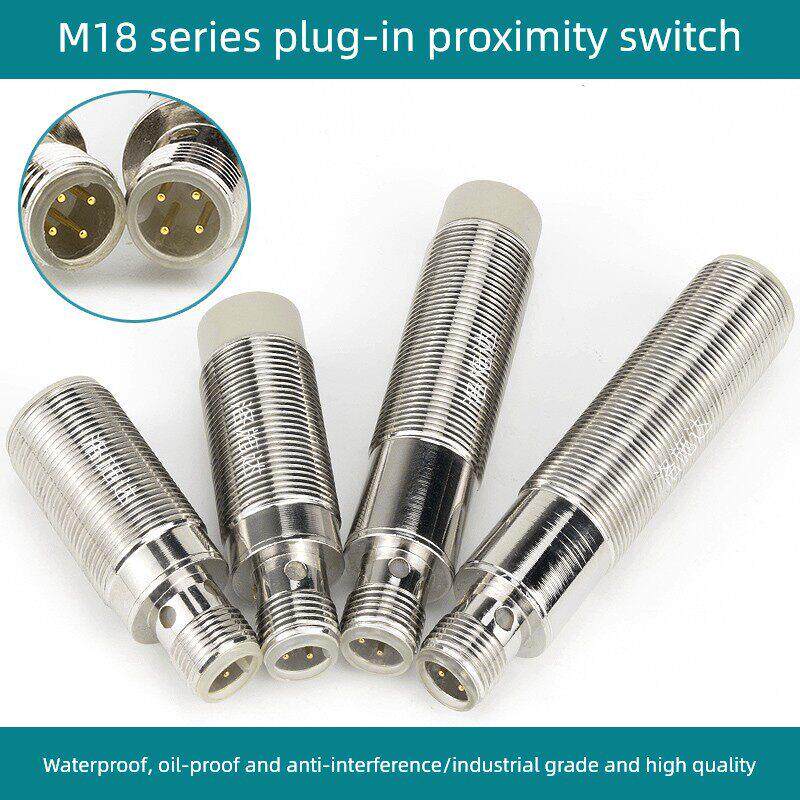 M18插入式接近开关传感器三线制常开直径18mm连接器金属传感器开