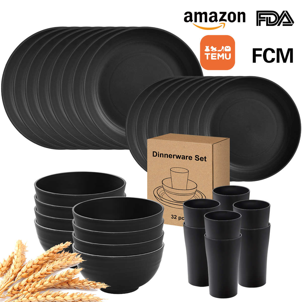 爆套装高档饭碗款耐家用餐具秸秆小麦厨房创意加厚摔32pcs套