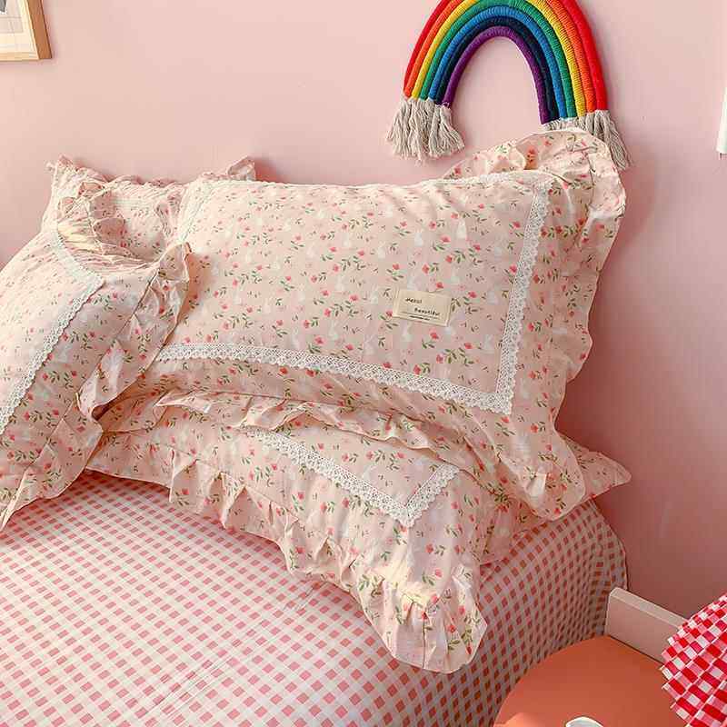 正品韩式公主风小子碎兔花四件床上用套件品纯棉蕾丝花边被套床单