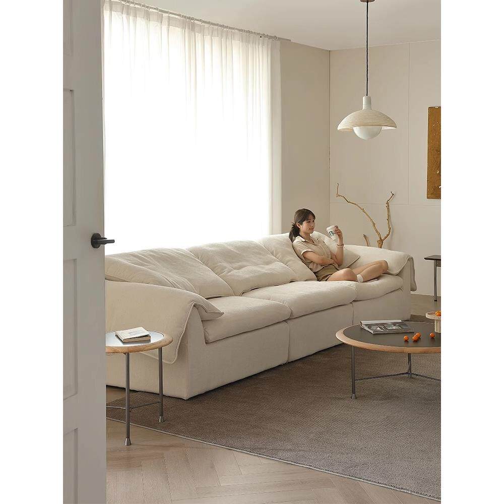 云沙发亚麻布艺新款小户型客厅三人位直排大象耳朵沙发可拆洗棉麻