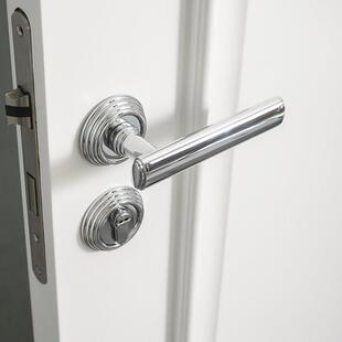 INDOORS极简银色黄铜卧室门锁意式 纯铜静音家用锁具室内房门把手