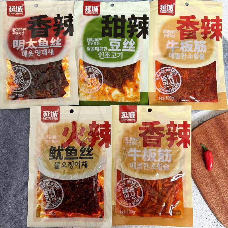 正宗延边特产牛板筋干牛筋明太鱼丝鱿鱼丝豆丝延吉延城香辣零食共