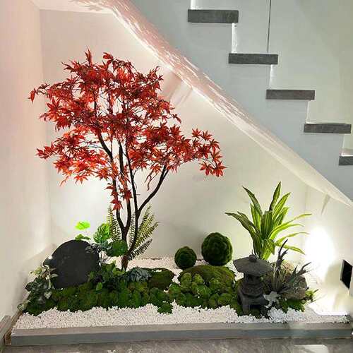 仿真枫叶树假红枫树大型商场酒店绿植假树玄关楼梯天井绿植造景