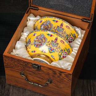 面碗描金珐琅彩瓷碗中式宫廷风景德镇仿古骨瓷碗高脚碗陶瓷礼品碗