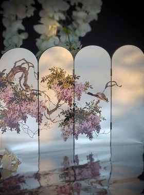 Funlife原装法式中式手工银屏花鸟桌面小屏幕装饰