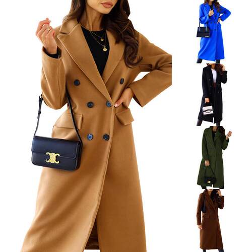 Women'S Fall Winter Plain Color Lapel Button Wool Coat