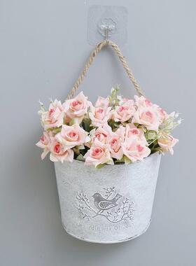 美式田园铁艺壁挂花盆复古墙面花篮吊篮花篮墙壁悬挂装饰铁皮花盆