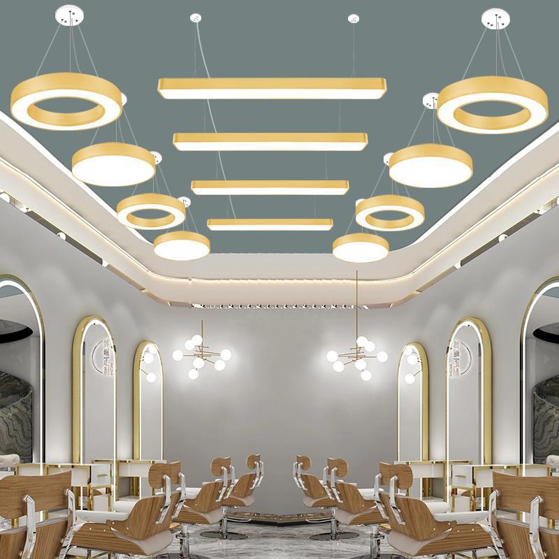 金色长条灯美发店灯具理发店led长条灯发廊吊灯圆形吸顶灯
