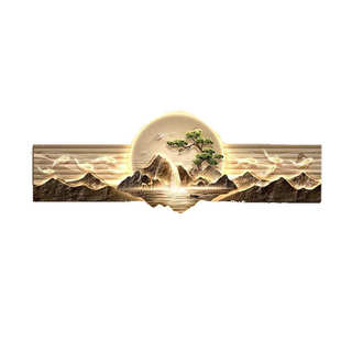 饰画背有靠山沙发背景墙挂画大气山水高级感壁画灯 现代轻奢客厅装