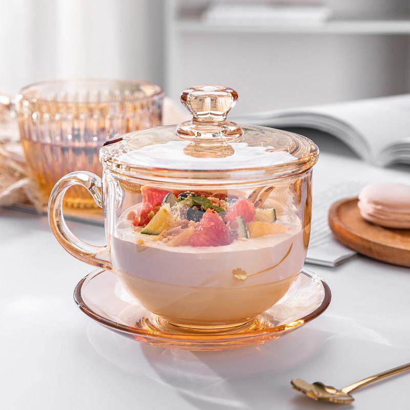 大容量玻璃杯燕麦片早餐杯子家用女牛奶杯带盖勺碗水杯带把咖啡杯