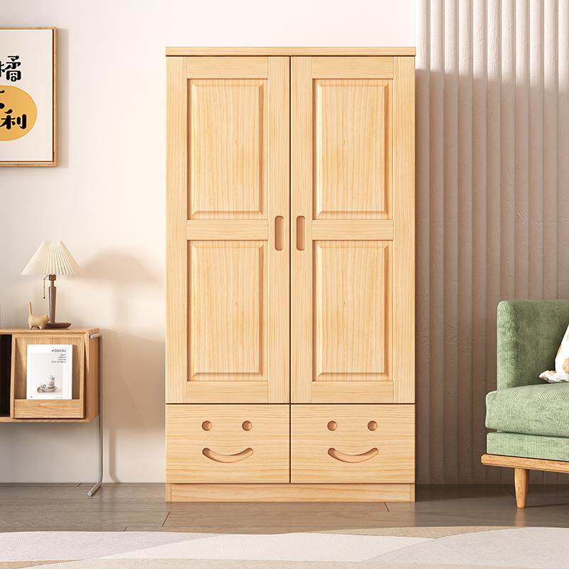 实木衣柜开门卧室小户型儿童收纳柜储物柜原木全实木松木衣橱柜子