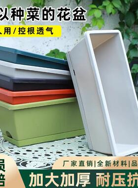 种菜神器家用阳台种菜盆蔬菜长方形花盆多肉塑料加仑盆透气种植盆