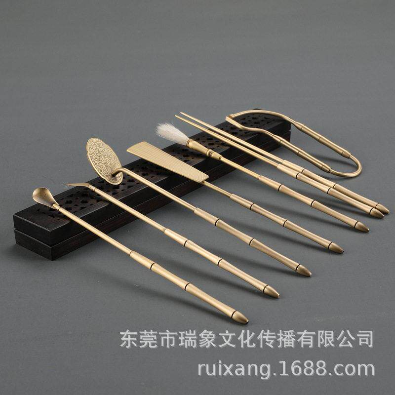 R79719M荷尖香道七件套/黄铜百合花羽尘香具工具套装香铲香勺