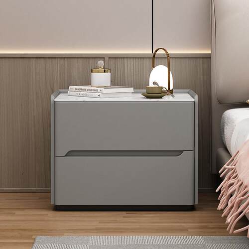 全实木免安装床头柜轻奢岩板收纳柜卧室简约现代床边柜皮质收纳柜