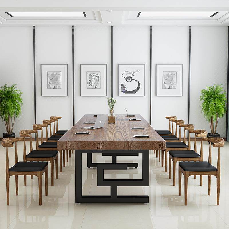 实木大型会议桌简约现代电脑职员办公桌台loft洽谈长条工业风桌椅