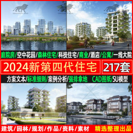 2024第四代住房户型cad图纸，科技住宅建筑规划设计方案，文本su案例