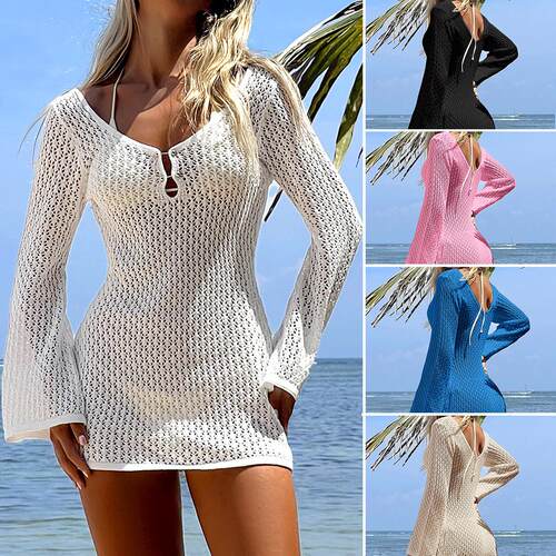 Fashionable Knitted Bikini Cover-Up Dress Sexy Slim-Fitting