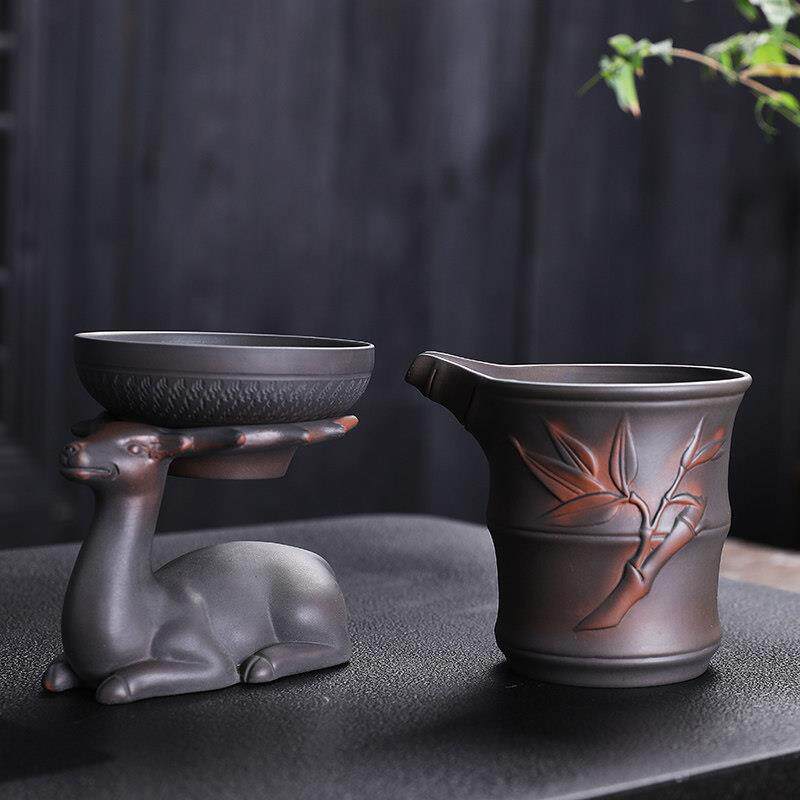 紫陶公道杯纯手工功夫坭兴陶瓷大分茶器紫砂茶海茶具茶漏功夫茶具