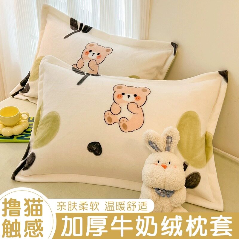 珊瑚牛奶绒枕套单个48cmx74cm卡通枕芯内胆套2冬季加厚家用枕头套