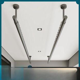 防风不锈钢晾衣杆阳台顶装挂晒衣架悬挂固定式伸缩免打孔一根家用