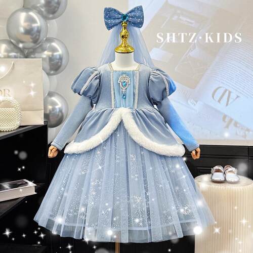 女童爱莎公主裙春秋冰雪奇缘加绒艾莎蓬蓬裙高端生日elsa礼服长裙