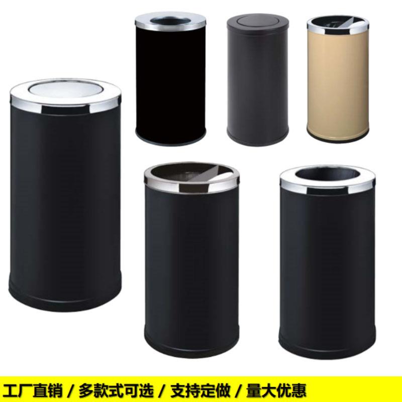 圆形摇盖不锈钢垃圾桶砂钢桶身带内桶酒店宾馆商场果皮桶厂家直销